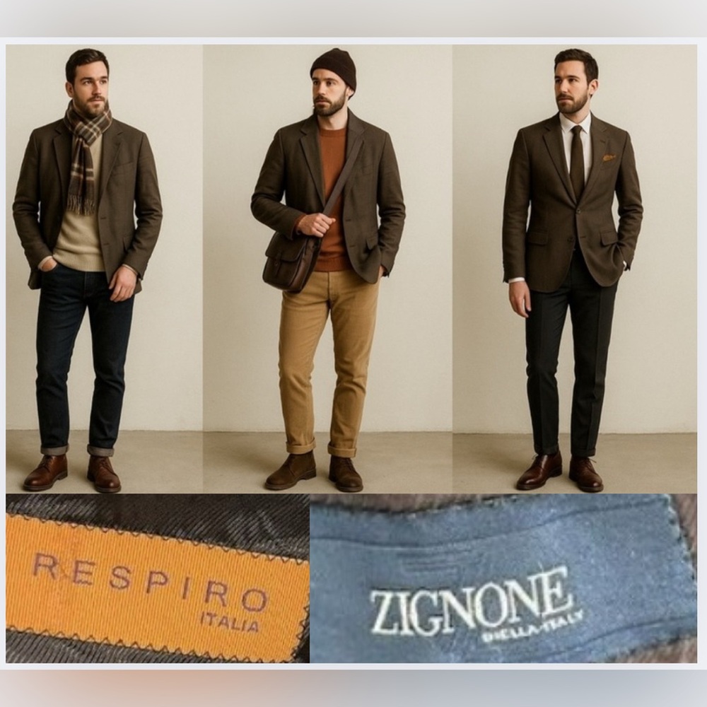 Zignone Men’s Suit Jacket Olive Made In Italy.  Size 38R